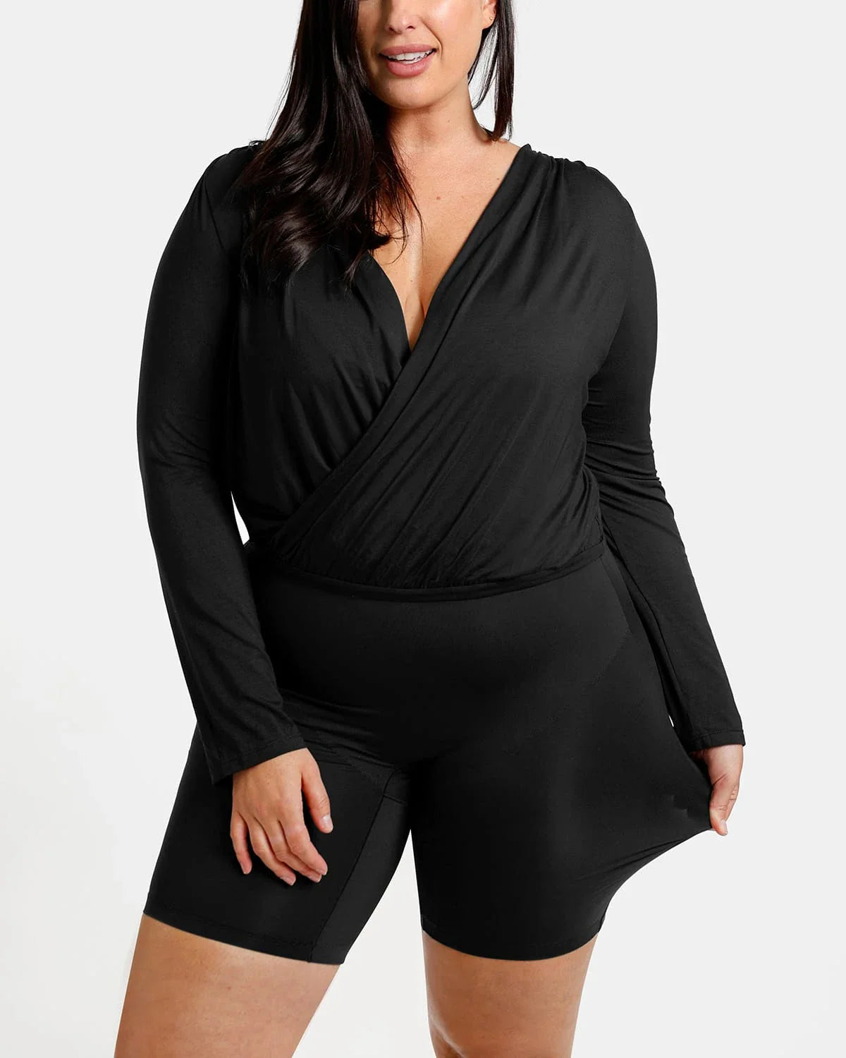 Built-In Shapewear 2-in-1 Overlapping V-Neck Top