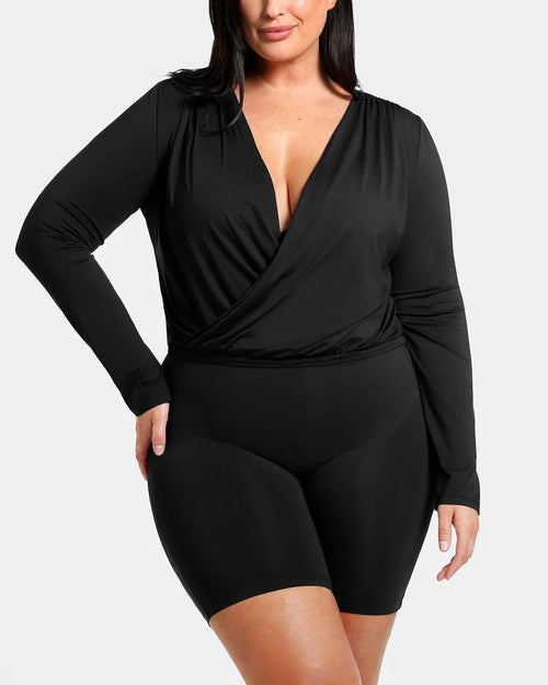 Built-In Shapewear 2-in-1 Overlapping V-Neck Top