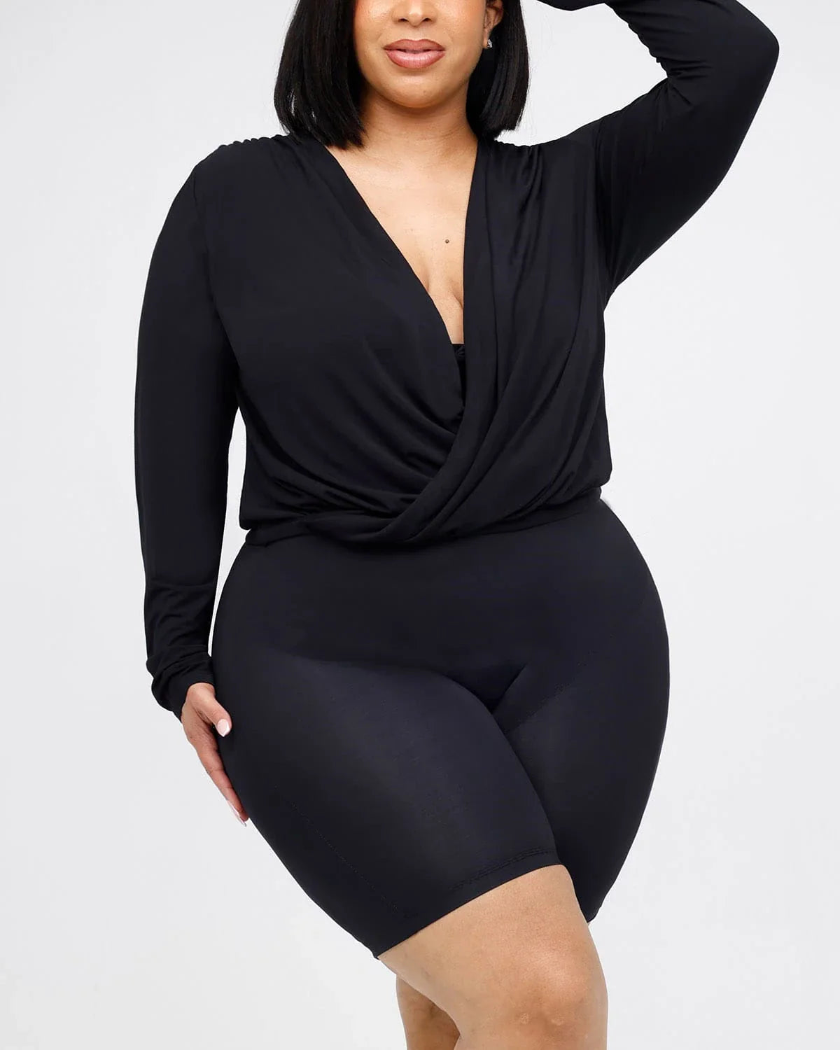 Built-In Shapewear 2-in-1 Overlapping V-Neck Top