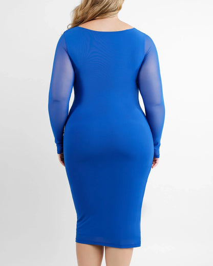 Mesh Draped V-Neck Shaping Dress