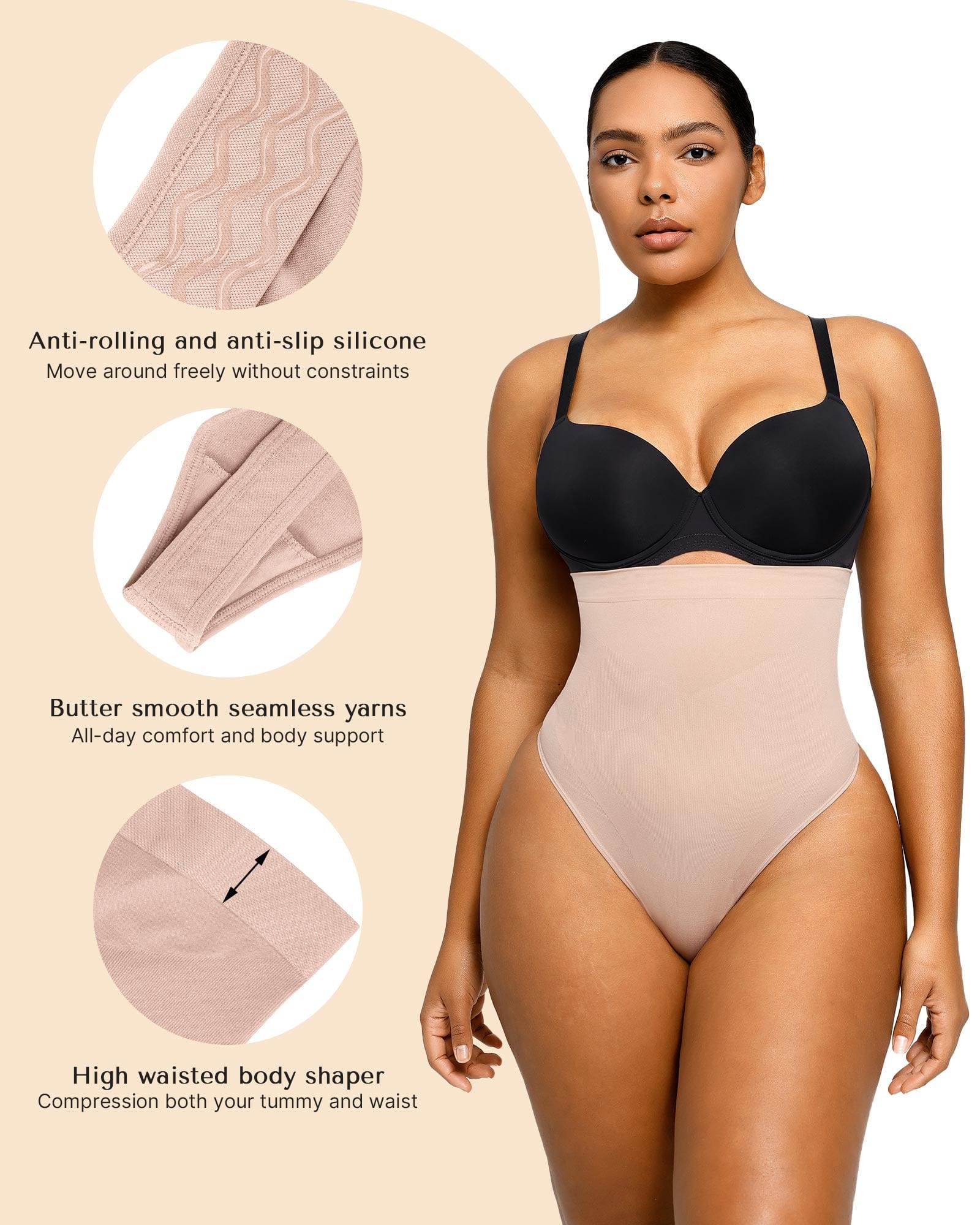 Shapellx PowerConceal™ Shapewear Thong Tummy Control Seamless High-Waisted Body Shaper